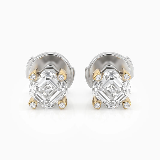Asscher Cut Lab Diamond Two Tone Stud Earrings Earrings