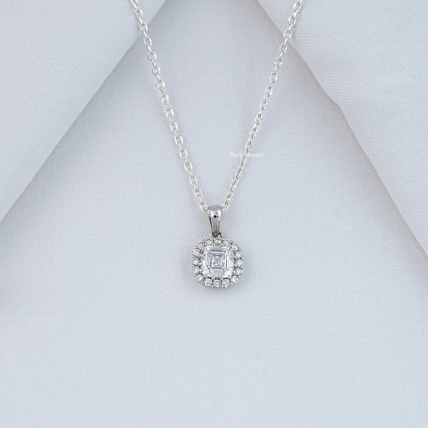 Lab Grown Asscher Diamond Halo Pendant