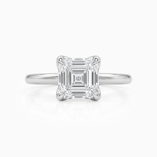 Asscher Lab Diamond Tulip Basket Solitaire Ring