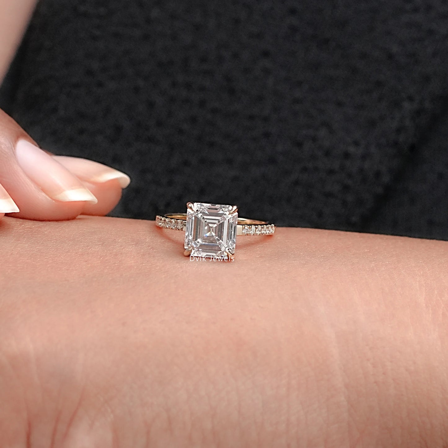 Asscher Lab Diamond Solitaire Accent Ring