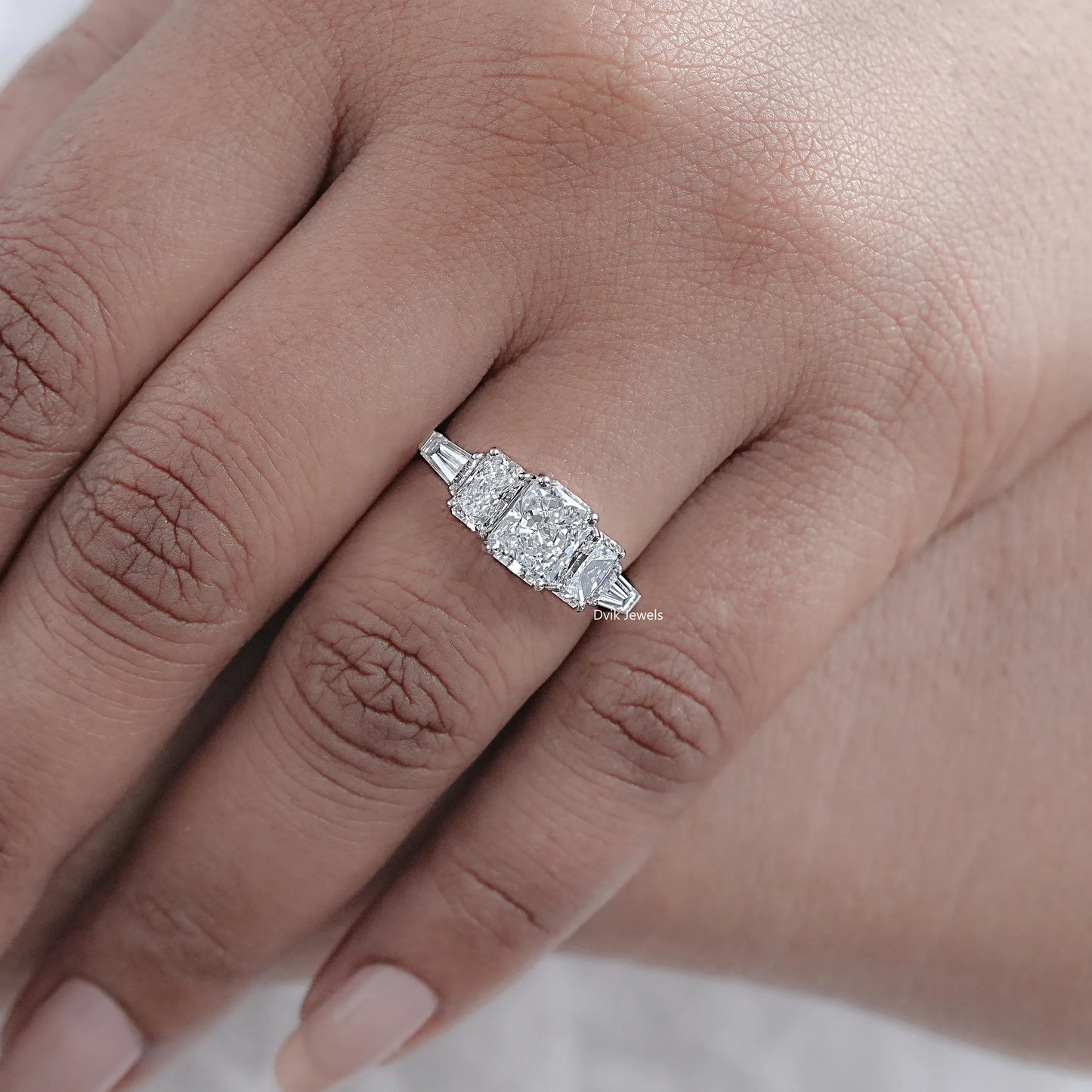 Five Stone Radiant And Baguette Diamond Ring