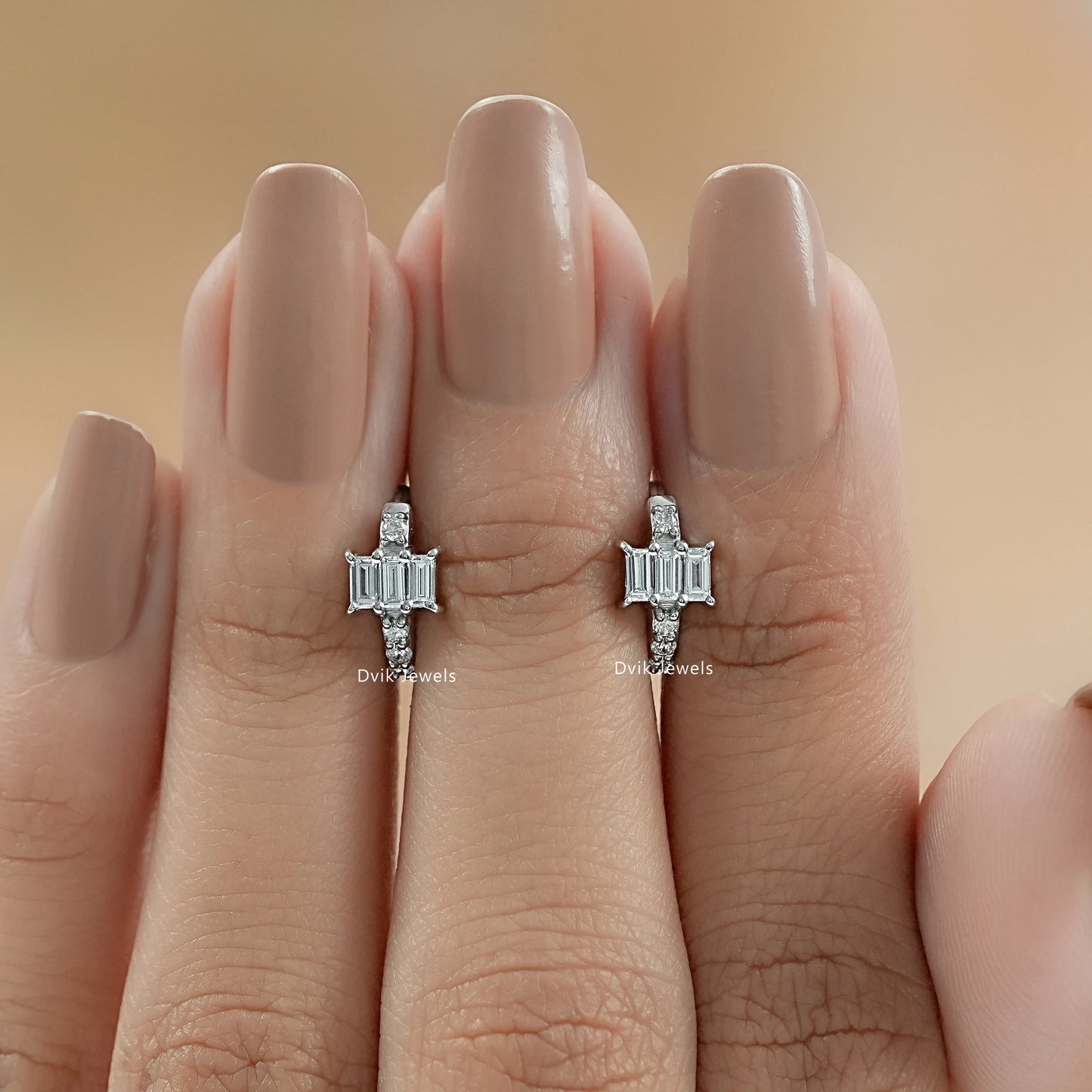 Baguette and Round Cut Lab Diamond Hoop Earrings Earrings
