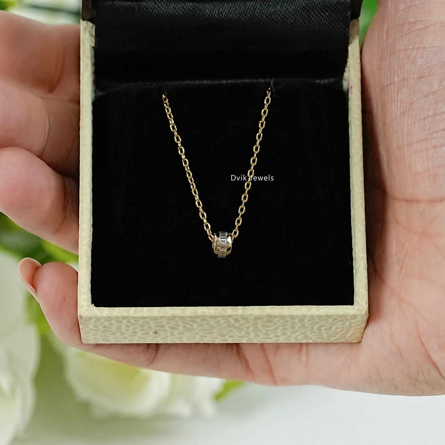 Baguette Cut Lab Diamond Barrel Pendant