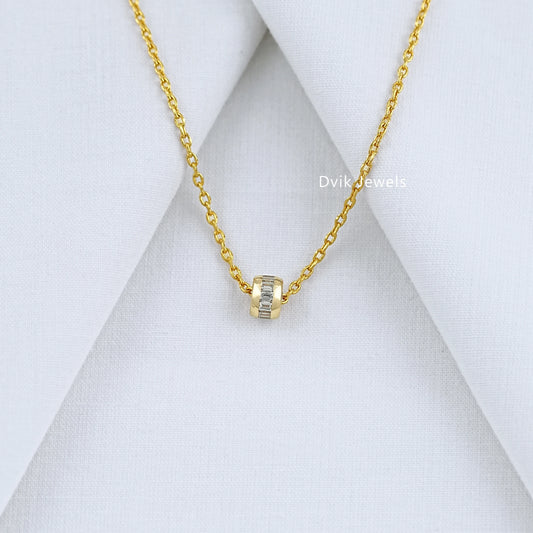 Baguette Cut Lab Diamond Barrel Pendant Necklace