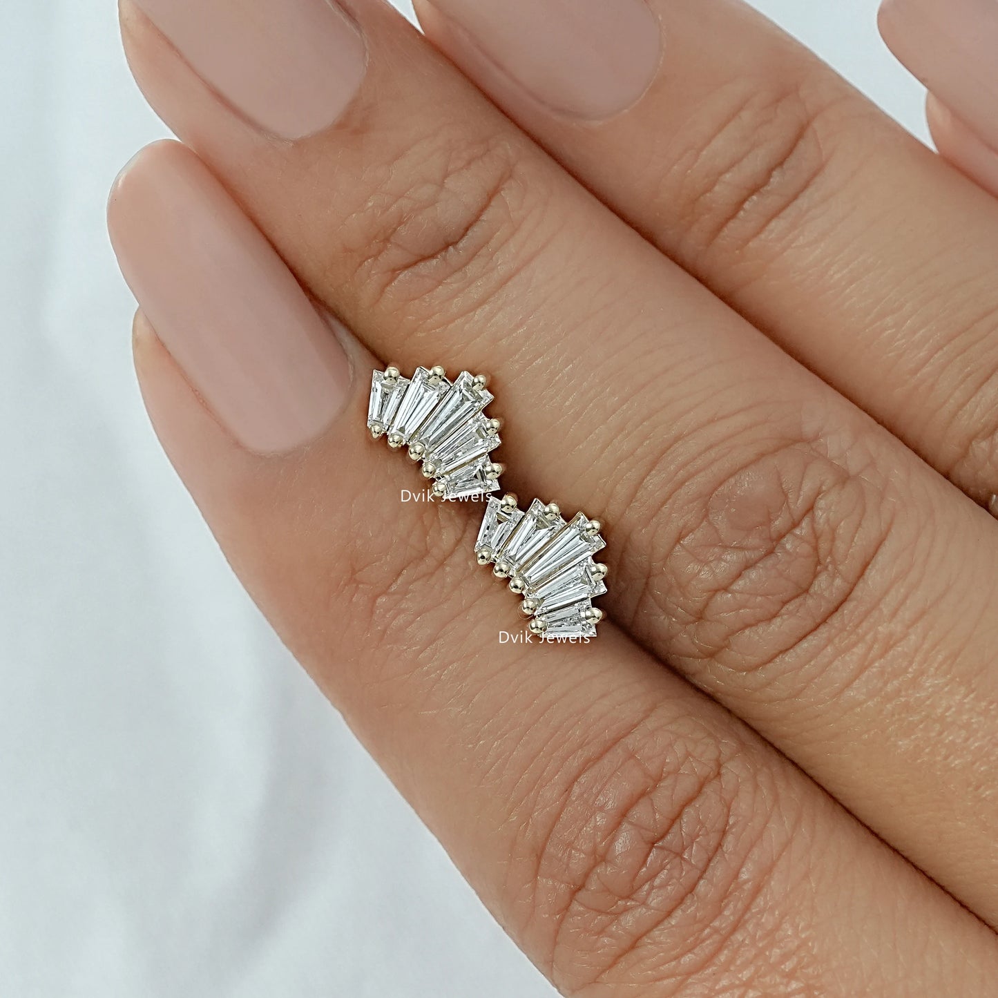 Baguette Cut Lab Diamond Fan Cluster Stud Earrings