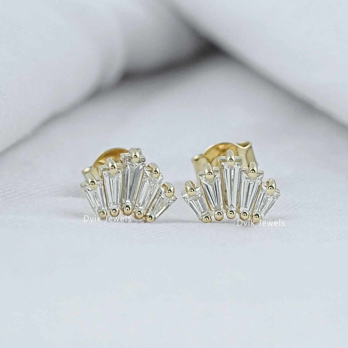 Baguette Cut Lab Diamond Fan Cluster Stud Earrings