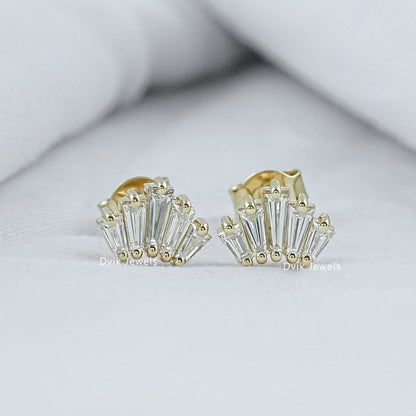 Baguette Cut Lab Diamond Fan Cluster Stud Earrings