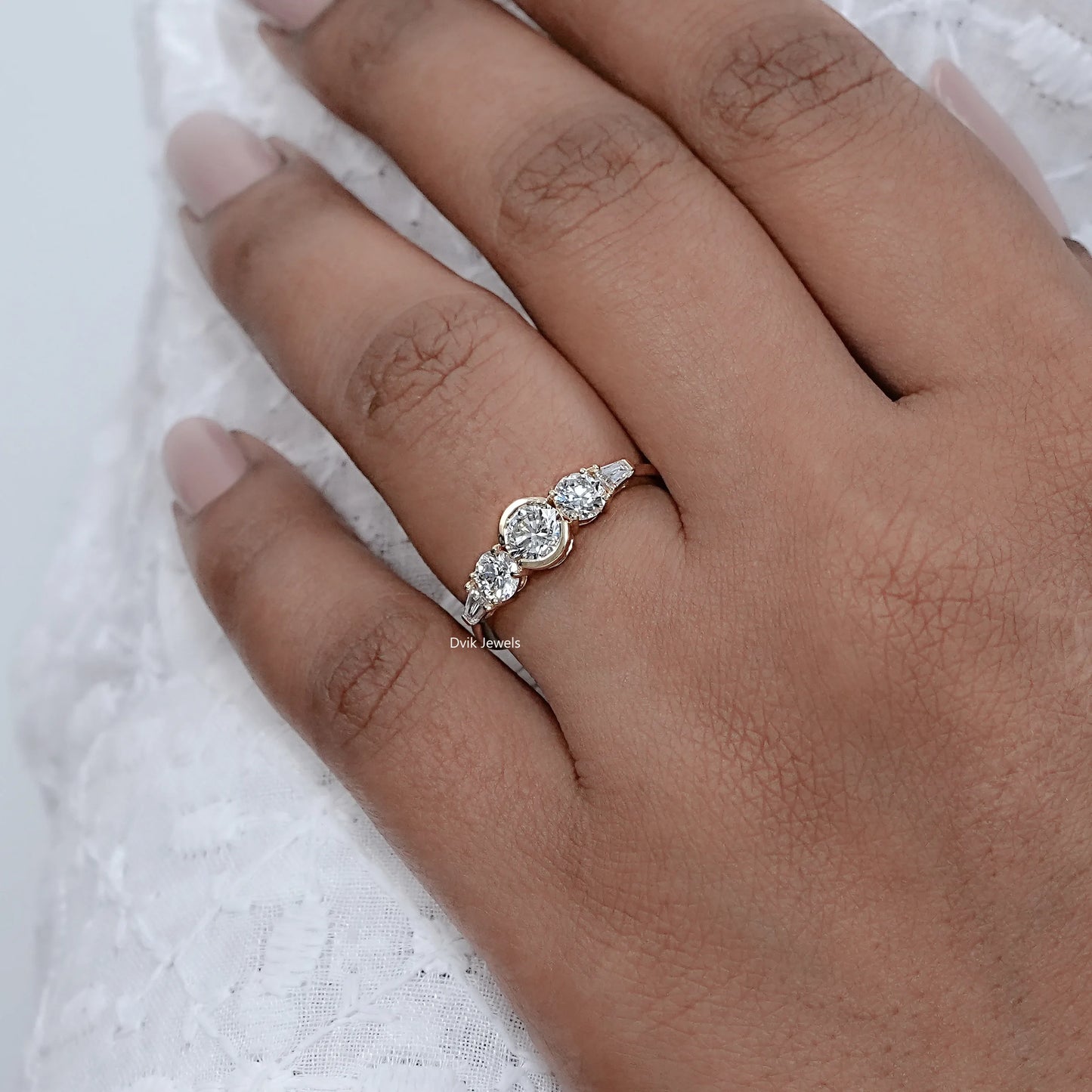 Five Stone Round And Baguette Accent Ring