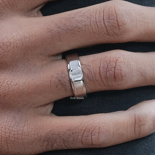 Baguette Cut Solitaire Lab Diamond Men's Band