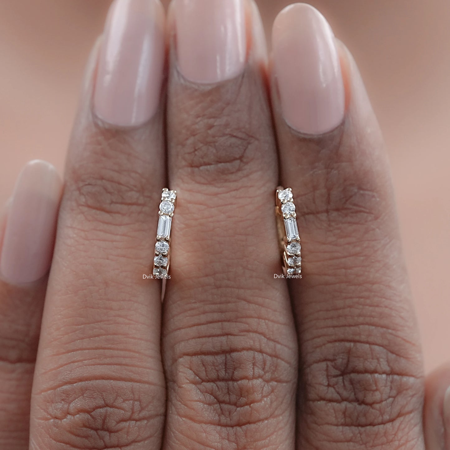 Baguette and Round Diamond Huggie Earrings