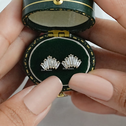 Baguette Cut Lab Diamond Fan Cluster Stud Earrings