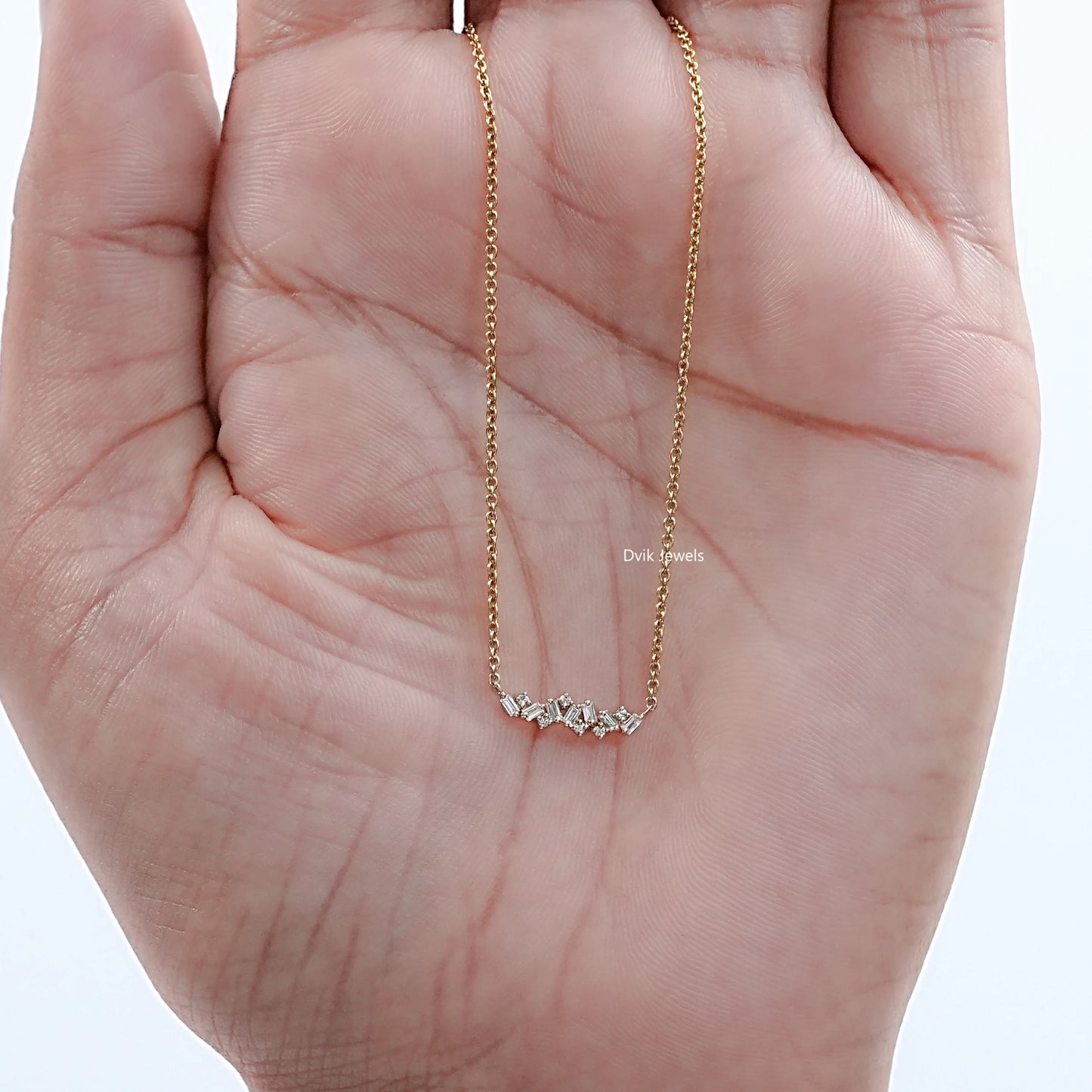 Baguette and Round Diamond Bar Necklace