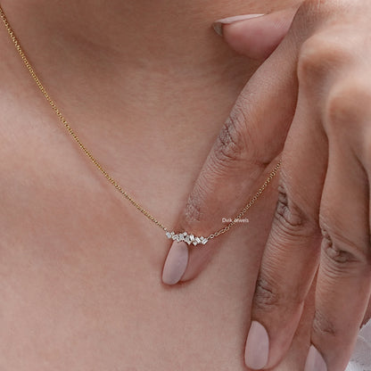 Round And Baguette Diamond Bar Necklace