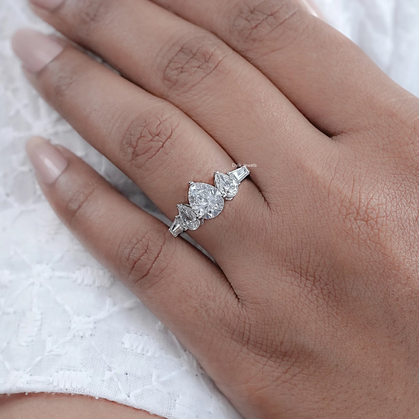 Pear And Baguette Diamond Five Stone Ring