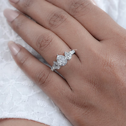 Five Stone Pear And Baguette Diamond Ring