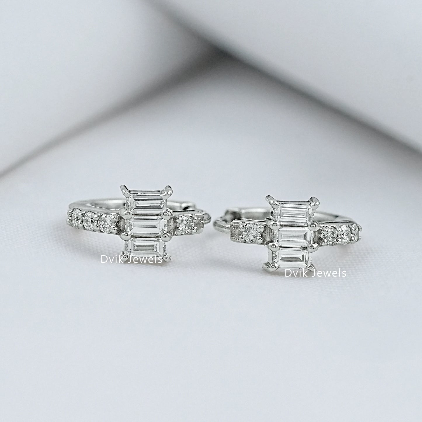 Baguette and Round Cut Lab Diamond Hoop Earrings Earrings