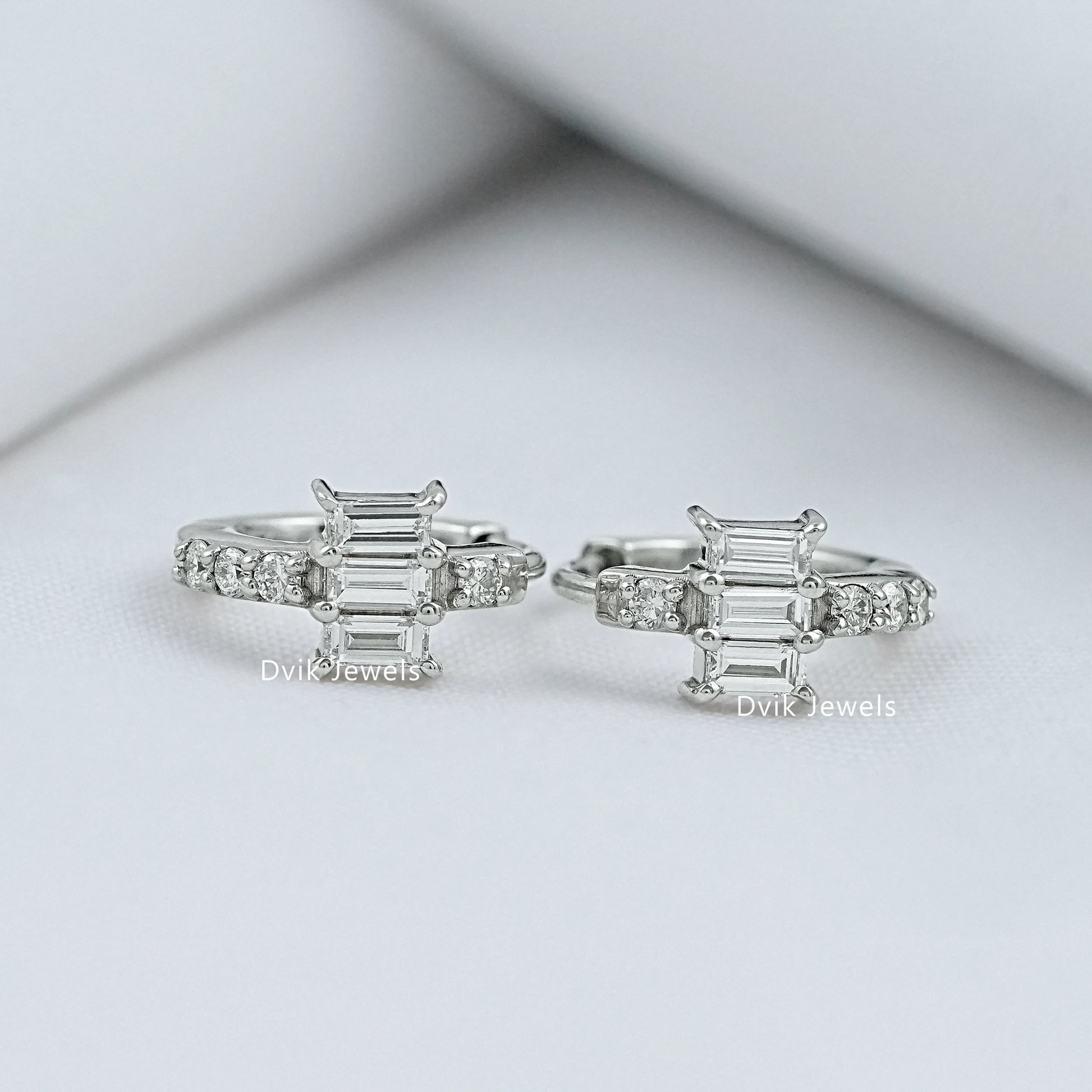 Baguette and Round Cut Lab Diamond Hoop Earrings Earrings