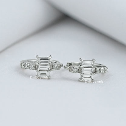 Baguette and Round Cut Lab Diamond Hoop Earrings Earrings
