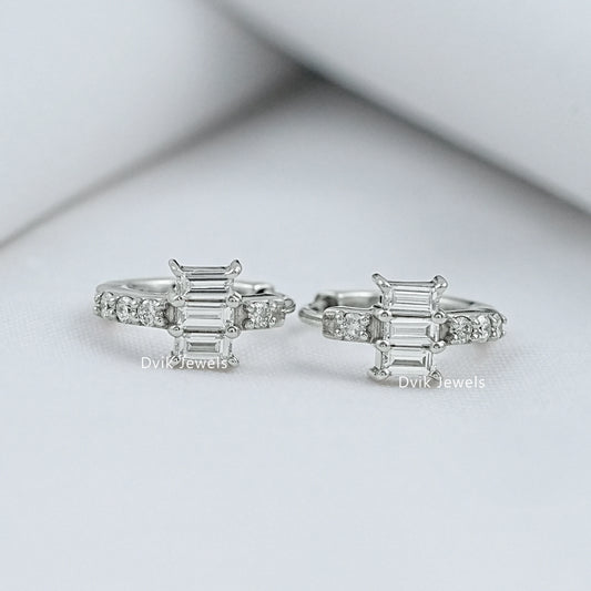 baguette diamond earrings white gold by Dvik Jewels vertical channel set front view
