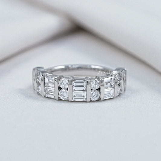 Baguette And Round Lab Diamond Wedding Band