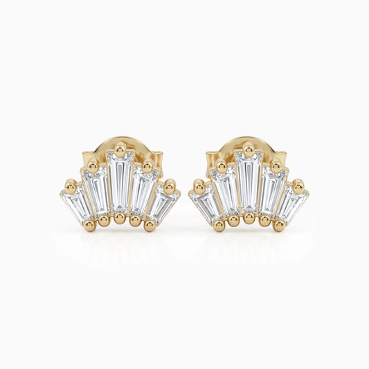 Baguette Cut Lab Diamond Fan Cluster Stud Earrings