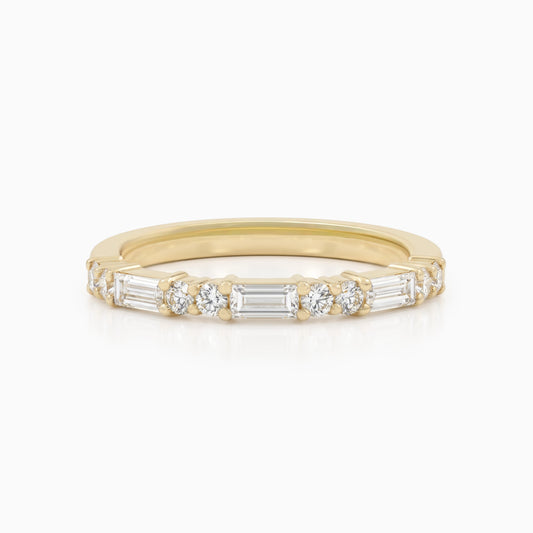 Baguette & Round Lab Diamond Half Eternity Wedding Band Ring
