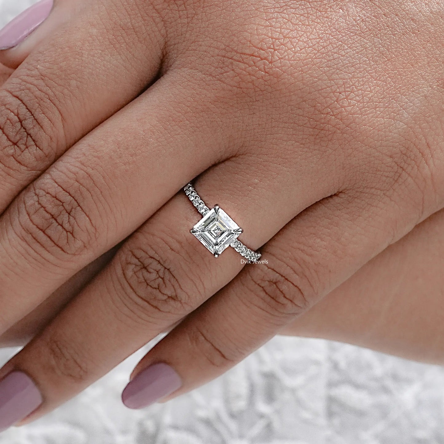 Square Emerald Cut Solitaire Accent Engagement Ring