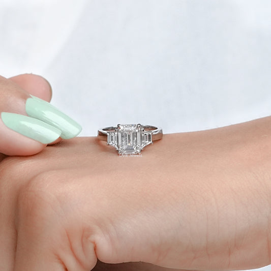 Emerald Cut Lab Diamond Three Stone Ring