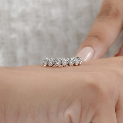 Bezel Set Heart Cut Lab Diamond Half Eternity Band