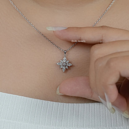 Marquise Cut Bezel Set Floral Diamond Pendant