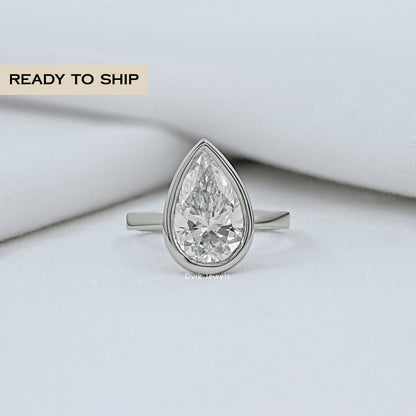 Bezel Pear Cut Solitaire Engagement Ring
