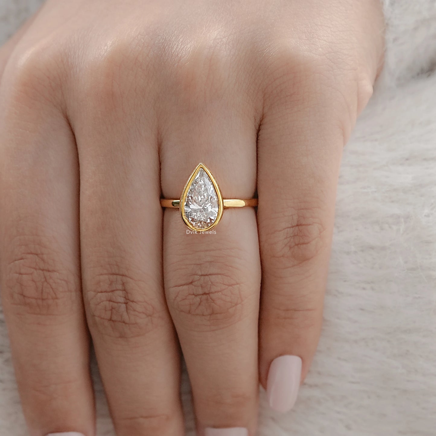 Pear Diamond Bezel Set Solitaire Engagement Ring