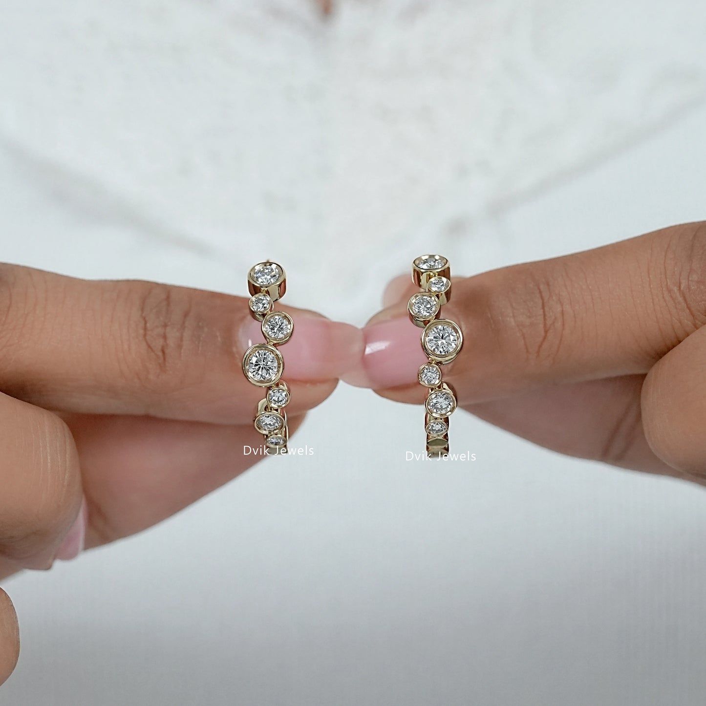 Bezel Set Round Diamond Hoop Earrings