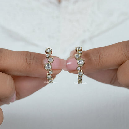 Bezel Set Round Diamond Hoop Earrings