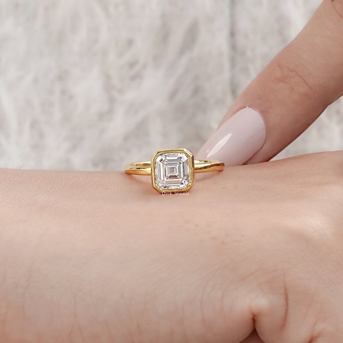 Bezel Set Asscher Diamond Engagement Ring