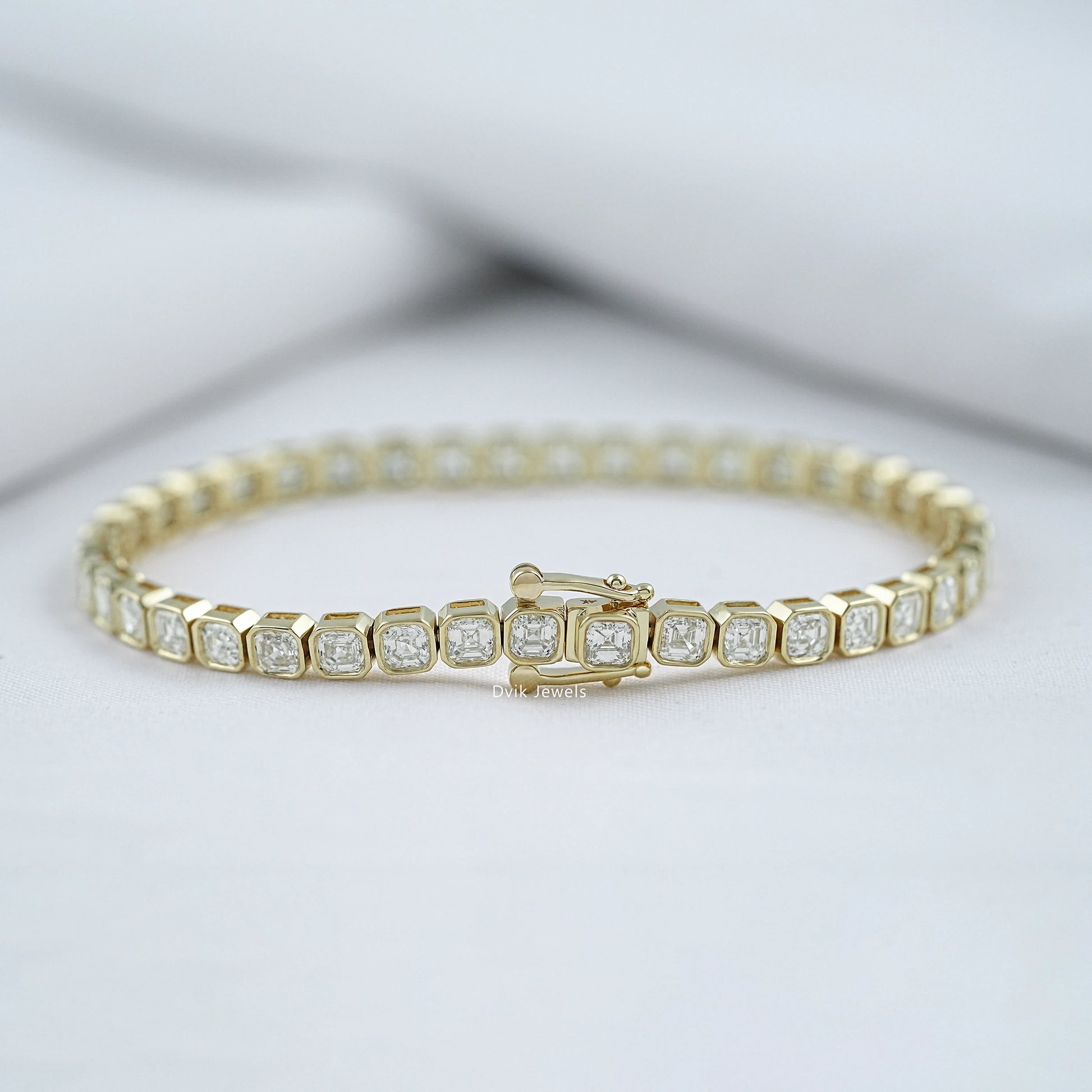 Asscher Cut Lab Diamond Bezel Set Tennis Bracelet Bracelet