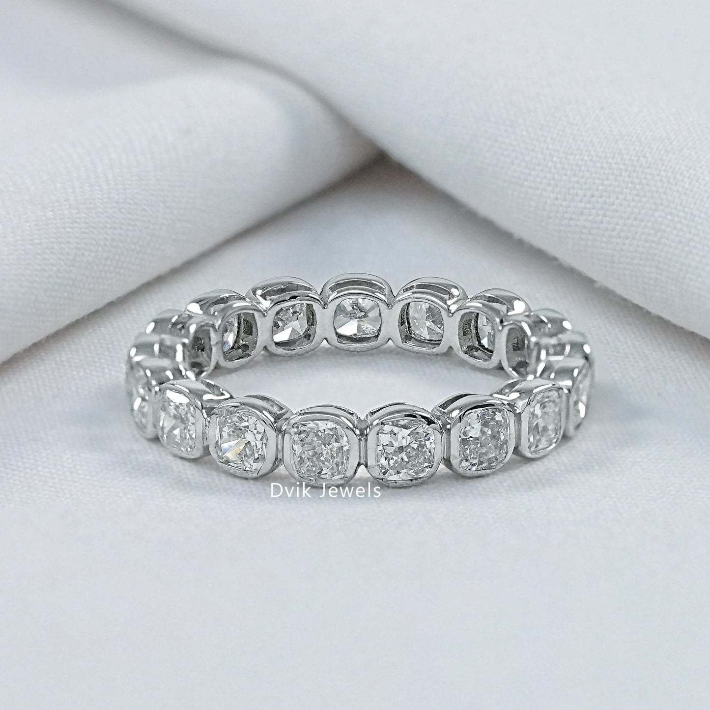 Cushion Cut Bezel Set Lab Diamond Full Eternity Band