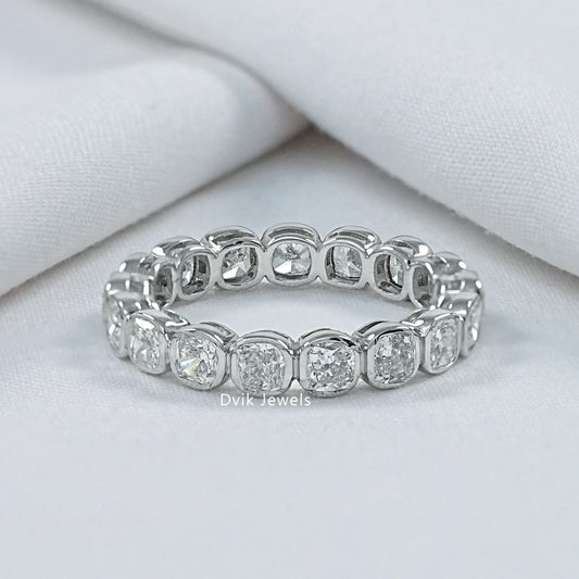 Cushion Cut Bezel Set Lab Diamond Full Eternity Band
