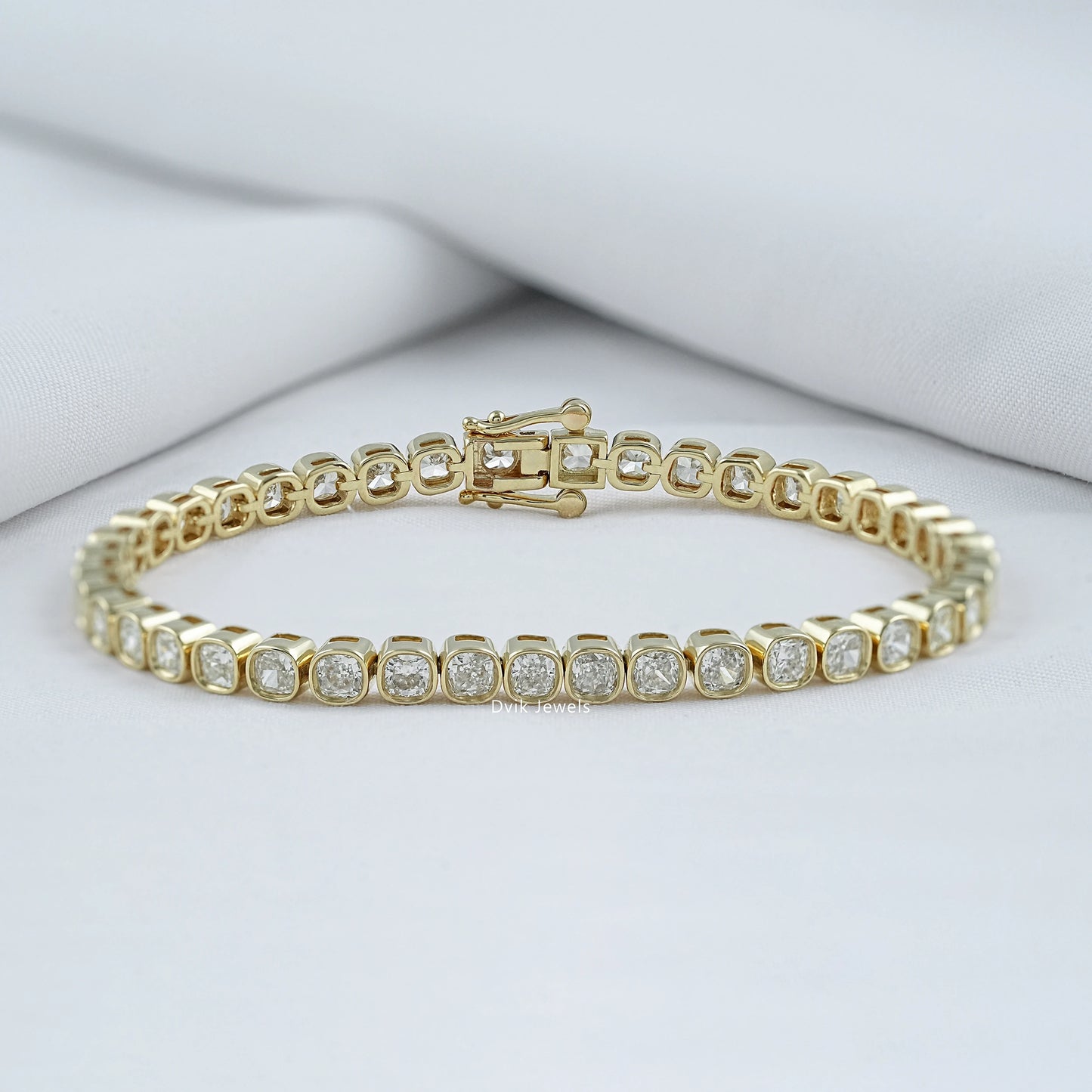 Bezel Set Cushion Cut Lab Diamond Tennis Bracelet