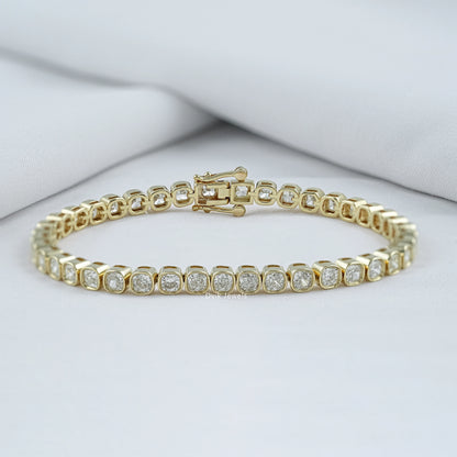 Bezel Set Cushion Cut Lab Diamond Tennis Bracelet