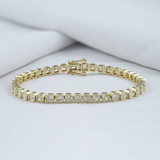 Bezel Set Cushion Cut Lab Diamond Tennis Bracelet