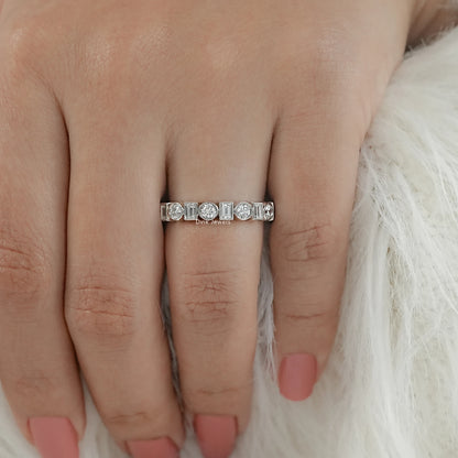 Bezel Set Round & Baguette Diamond Half Eternity Band