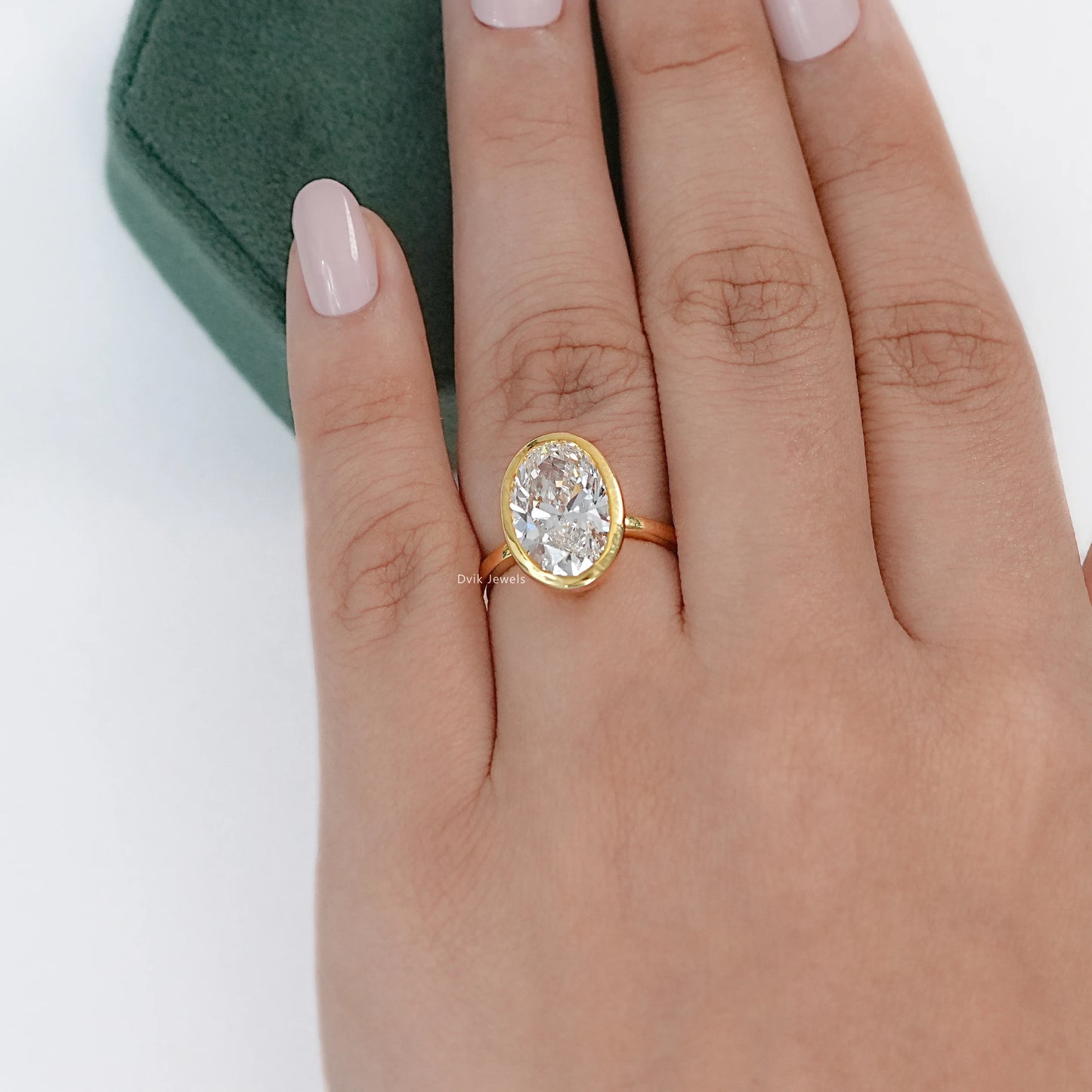 5 CT Oval Cut Lab Diamond Bezel Set Engagement Ring
