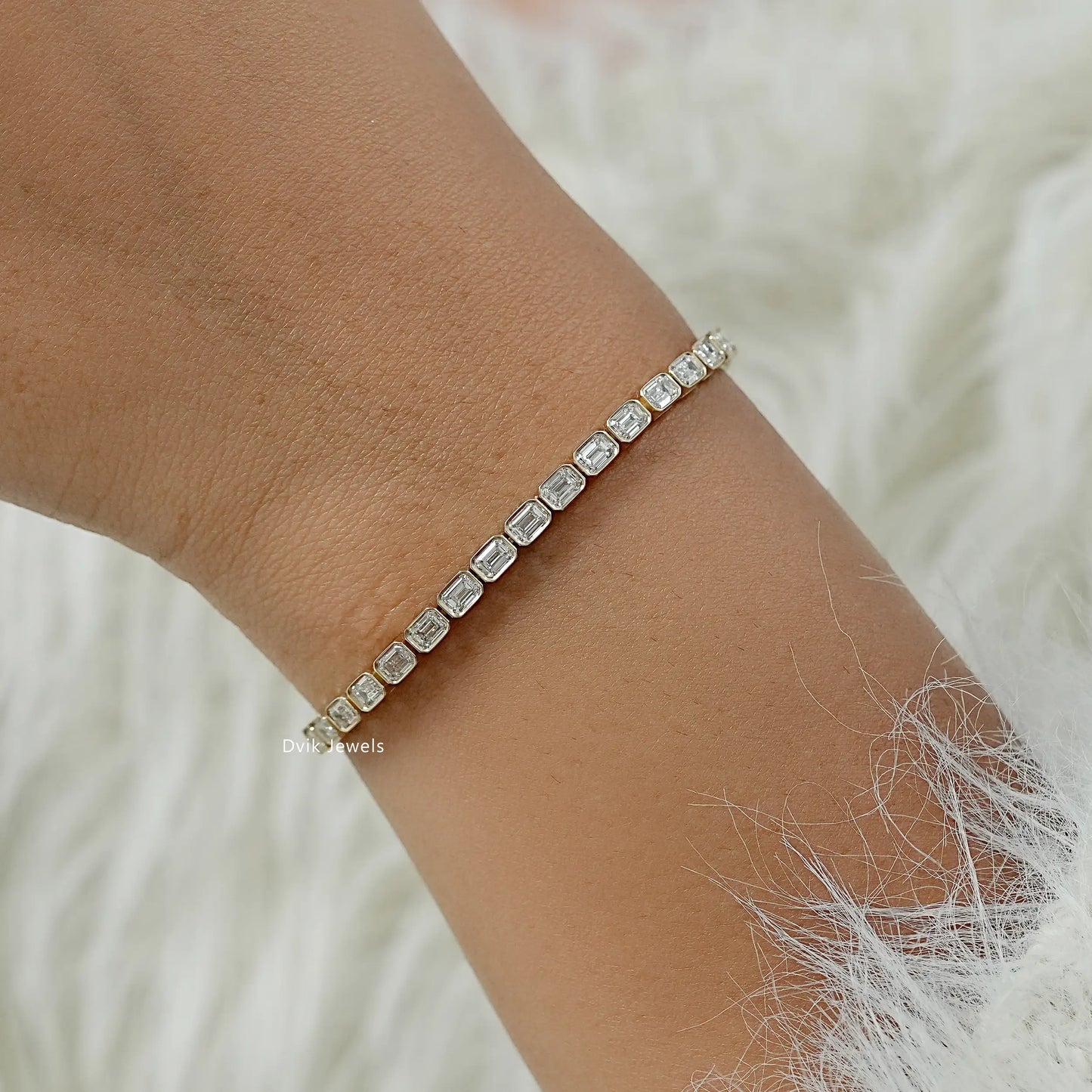 Emerald Cut Lab Diamond Bezel Set Tennis Bracelet Bracelet