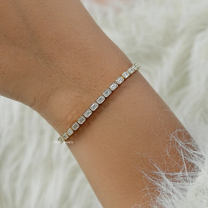 Emerald Cut Lab Diamond Bezel Set Tennis Bracelet Bracelet