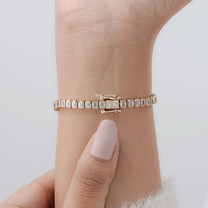 Emerald Cut Lab Diamond Bezel Set Tennis Bracelet