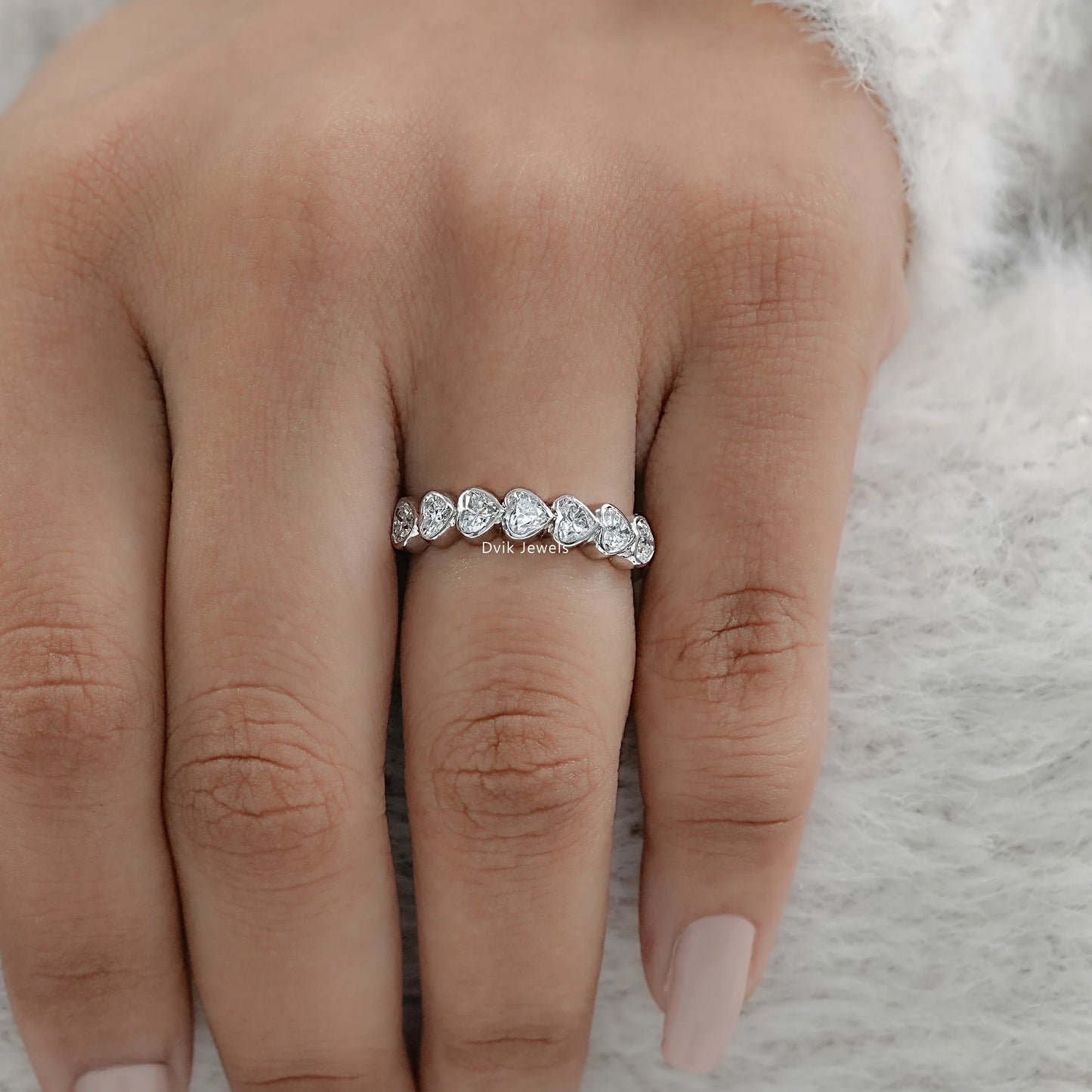 Bezel Set Heart Cut Lab Diamond Half Eternity Band