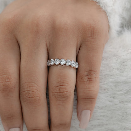 Bezel Set Heart Cut Lab Diamond Half Eternity Band