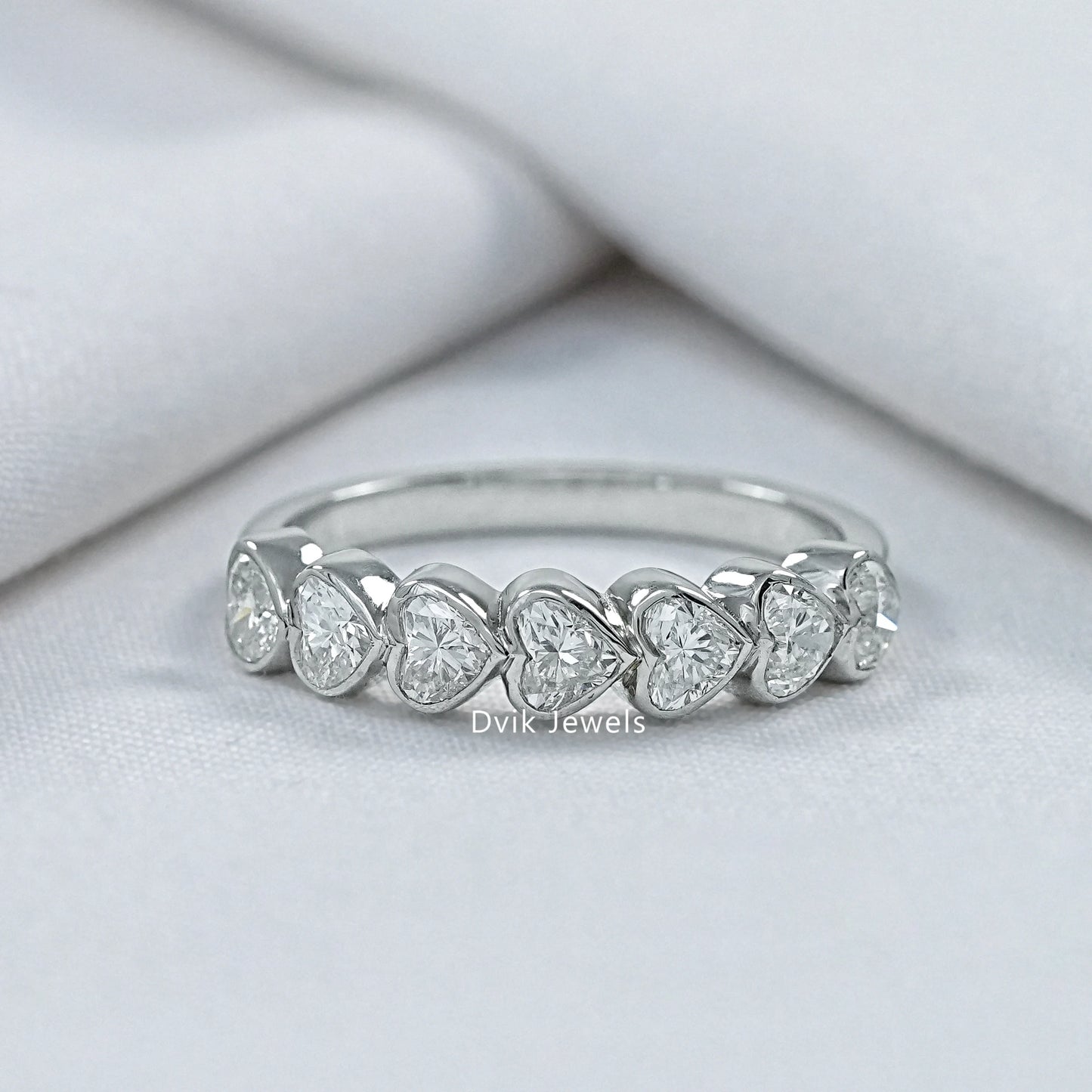 Bezel Set Heart Cut Lab Diamond Half Eternity Band