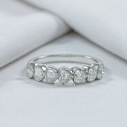 Bezel Set Heart Cut Lab Diamond Half Eternity Band